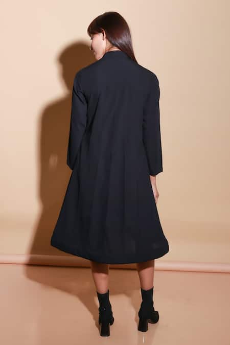 Shop Echke Black Rayon Bandeau Neck Solid Flared Midi Dress at Aza Fashions Shop_Echke_Black Rayon Bandeau Neck Solid Flared Midi Dress _at_Aza_Fashions