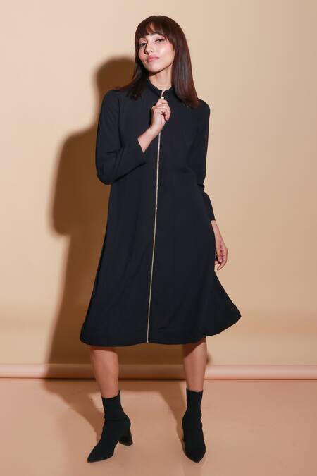 Echke Black Rayon Bandeau Neck Solid Flared Midi Dress Online at Aza Fashions Echke_Black Rayon Bandeau Neck Solid Flared Midi Dress _Online_at_Aza_Fashions