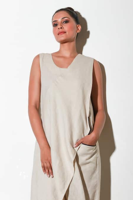 Buy Echke White Linen Asymmetric Solid Jumpsuit Buy_Echke_White Linen Asymmetric Solid Jumpsuit