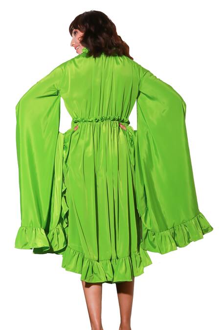 Buy Echke Green Crepe V-neck V Gathered Dress Buy_Echke_Green Crepe V-neck V Gathered Dress