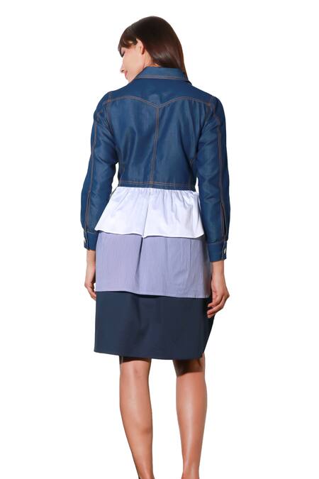 Buy Echke Blue Denim Collared Layered Short Dress Buy_Echke_Blue Denim Collared Layered Short Dress
