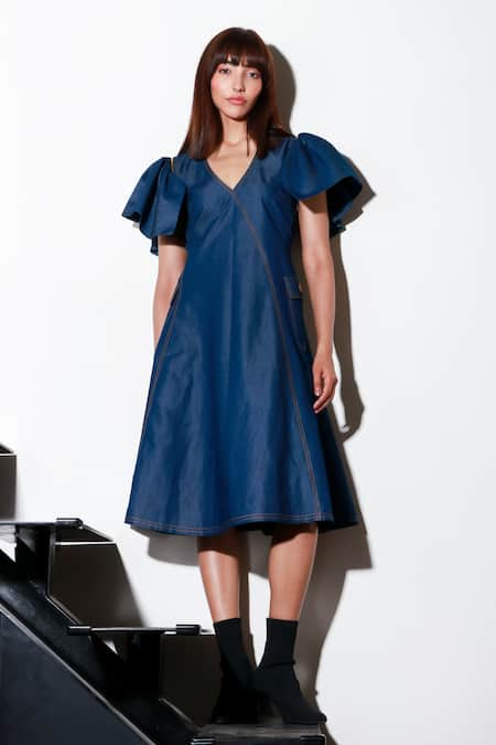 Echke Solid Denim Flared Dress 