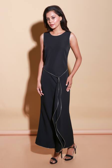 Buy Echke Black Crepe Round Neck Solid Maxi Dress Online at Aza Fashions Buy_Echke_Black Crepe Round Neck Solid Maxi Dress _Online_at_Aza_Fashions