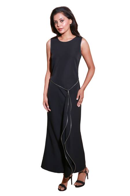 Shop Echke Black Crepe Round Neck Solid Maxi Dress Online at Aza Fashions Shop_Echke_Black Crepe Round Neck Solid Maxi Dress _Online_at_Aza_Fashions