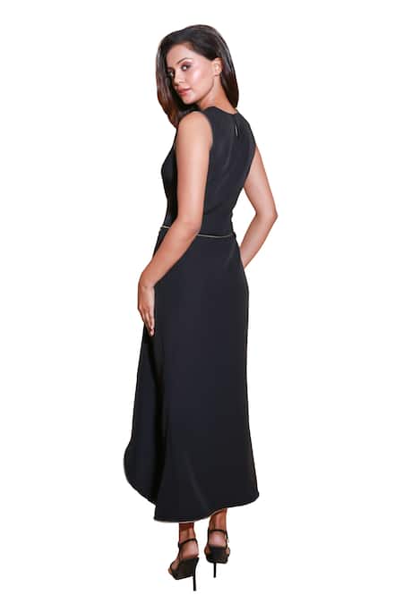 Buy Echke Black Crepe Round Neck Solid Maxi Dress Buy_Echke_Black Crepe Round Neck Solid Maxi Dress