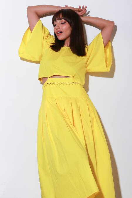 Shop Echke Yellow Cotton Round Neck Solid Midi Dress Online at Aza Fashions Shop_Echke_Yellow Cotton Round Neck Solid Midi Dress _Online_at_Aza_Fashions