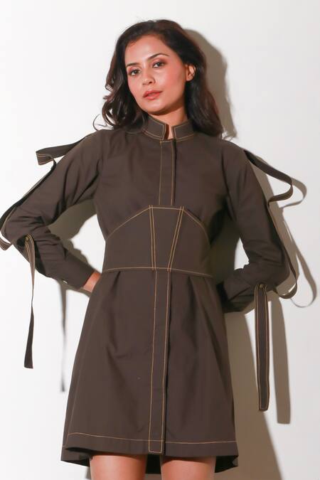 Buy Echke Brown Cotton Collared Solid Short Dress Online at Aza Fashions Buy_Echke_Brown Cotton Collared Solid Short Dress _Online_at_Aza_Fashions