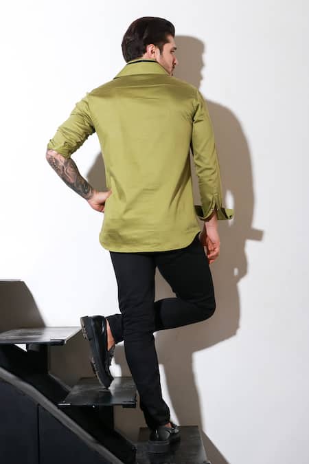 Shop_Echke_Green Lycra Button Down Shirt _at_Aza_Fashions