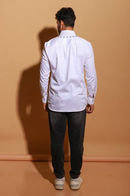 Shop_Echke_White Lycra Eyelet Shirt _at_Aza_Fashions