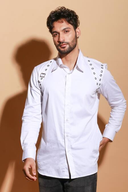 Buy_Echke_White Lycra Eyelet Shirt _Online_at_Aza_Fashions