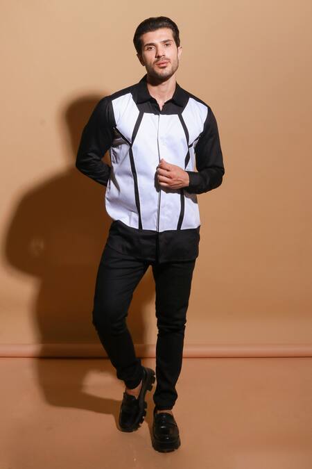 Buy Echke White Lycra Web Pattern Shirt Online at Aza Fashions Buy_Echke_White Lycra Web Pattern Shirt _Online_at_Aza_Fashions