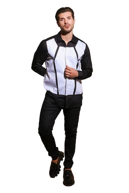 Shop Echke White Lycra Web Pattern Shirt Online at Aza Fashions Shop_Echke_White Lycra Web Pattern Shirt _Online_at_Aza_Fashions