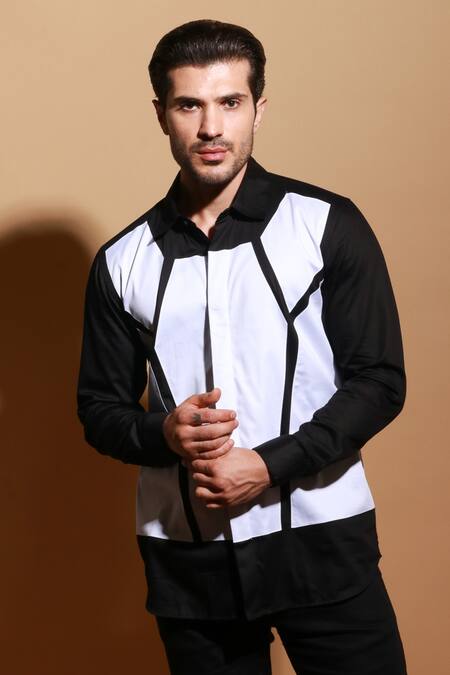 Echke White Lycra Web Pattern Shirt at Aza Fashions Echke_White Lycra Web Pattern Shirt _at_Aza_Fashions