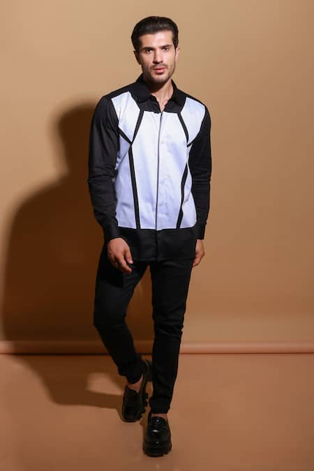 Buy Echke White Lycra Web Pattern Shirt Buy_Echke_White Lycra Web Pattern Shirt