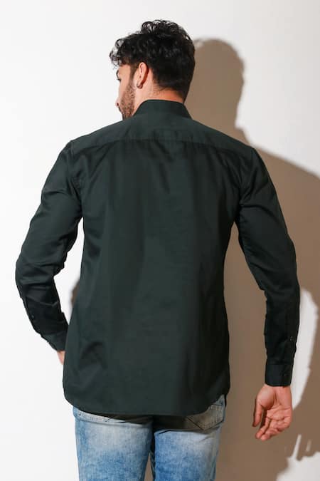 Shop_Echke_Green Lycra Solid Long Sleeve Shirt _at_Aza_Fashions