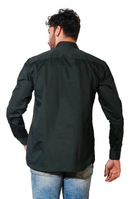 Echke_Green Lycra Solid Long Sleeve Shirt _at_Aza_Fashions