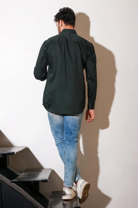 Buy_Echke_Green Lycra Solid Long Sleeve Shirt 