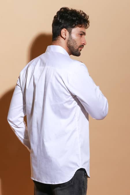 Shop Echke White Lycra Patchwork Long Sleeve Shirt at Aza Fashions Shop_Echke_White Lycra Patchwork Long Sleeve Shirt _at_Aza_Fashions