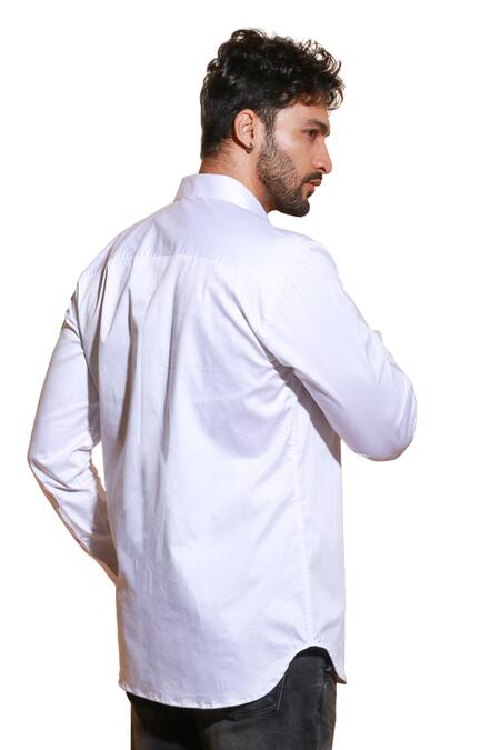 Echke White Lycra Patchwork Long Sleeve Shirt Online at Aza Fashions Echke_White Lycra Patchwork Long Sleeve Shirt _Online_at_Aza_Fashions