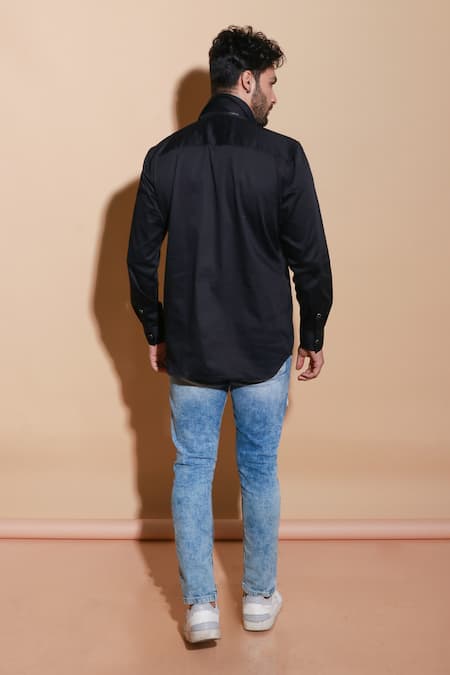 Shop Echke Black Lycra Zipper Pattern Shirt at Aza Fashions Shop_Echke_Black Lycra Zipper Pattern Shirt _at_Aza_Fashions