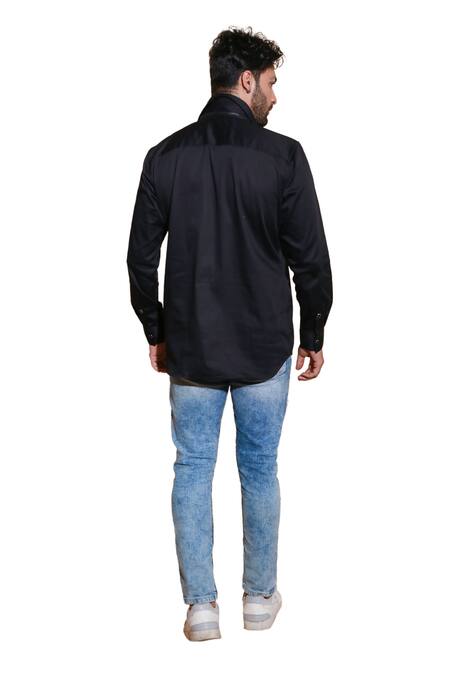 Echke Black Lycra Zipper Pattern Shirt Online at Aza Fashions Echke_Black Lycra Zipper Pattern Shirt _Online_at_Aza_Fashions