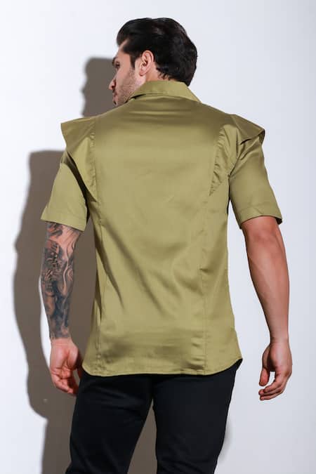 Shop_Echke_Green Lycra Zippered Buckle Shirt _at_Aza_Fashions