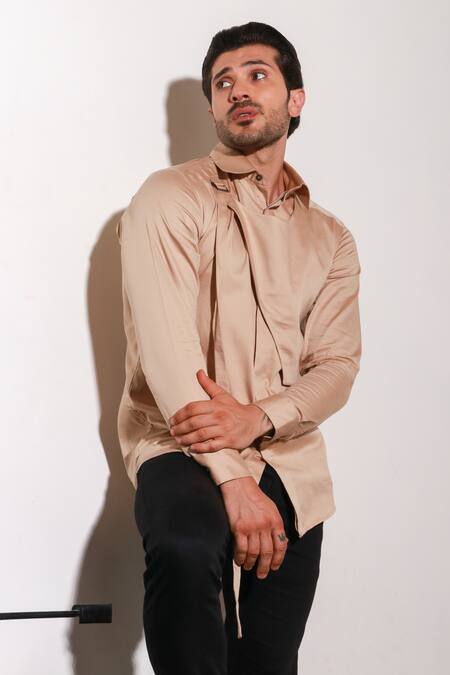 Buy Echke Beige Lycra Half Bib Pattern Shirt Online at Aza Fashions Buy_Echke_Beige Lycra Half Bib Pattern Shirt _Online_at_Aza_Fashions