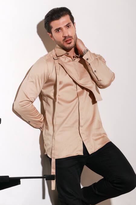 Echke Beige Lycra Half Bib Pattern Shirt at Aza Fashions Echke_Beige Lycra Half Bib Pattern Shirt _at_Aza_Fashions