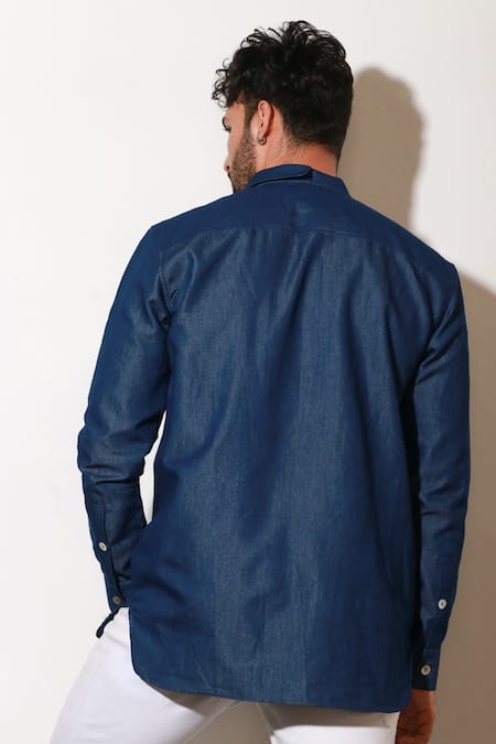 Shop Echke Blue Denim Buttoned Shirt at Aza Fashions Shop_Echke_Blue Denim Buttoned Shirt _at_Aza_Fashions