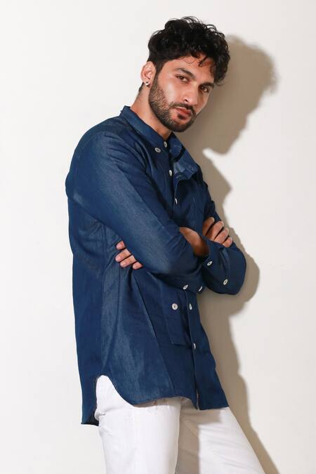 Shop Echke Blue Denim Buttoned Shirt Online at Aza Fashions Shop_Echke_Blue Denim Buttoned Shirt _Online_at_Aza_Fashions