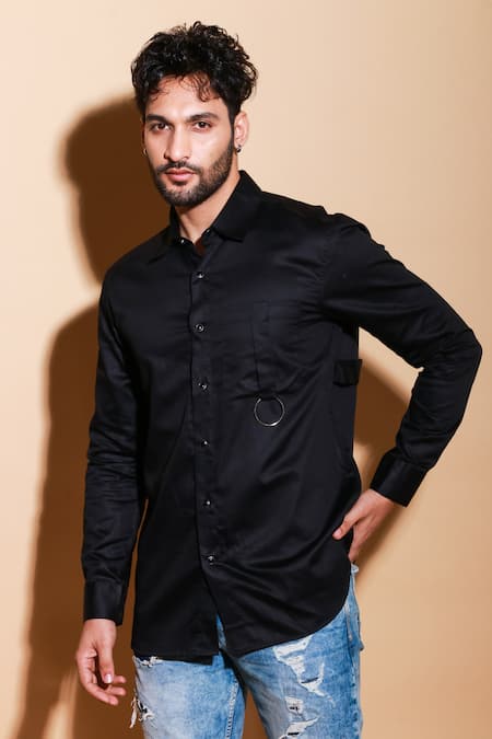 Buy_Echke_Green Lycra Solid Long Sleeve Shirt _Online_at_Aza_Fashions