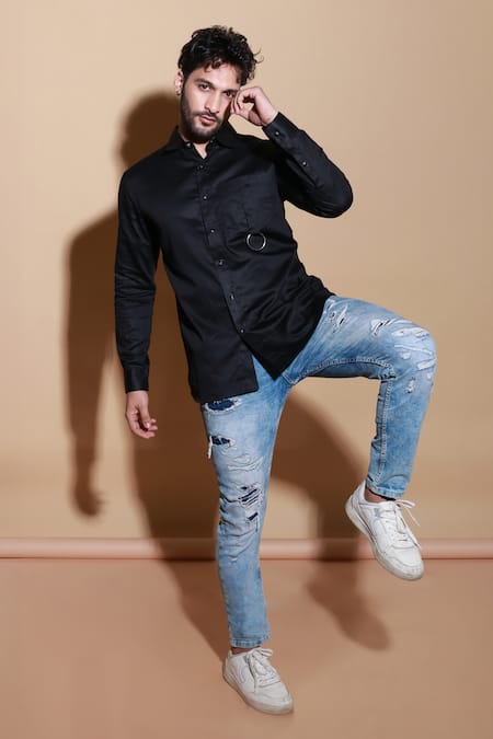Echke_Green Lycra Solid Long Sleeve Shirt _at_Aza_Fashions