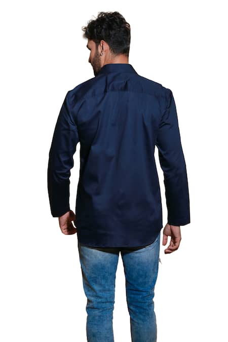 Echke Blue Lycra Striped Eyelet Sleeve Shirt Online at Aza Fashions Echke_Blue Lycra Striped Eyelet Sleeve Shirt _Online_at_Aza_Fashions