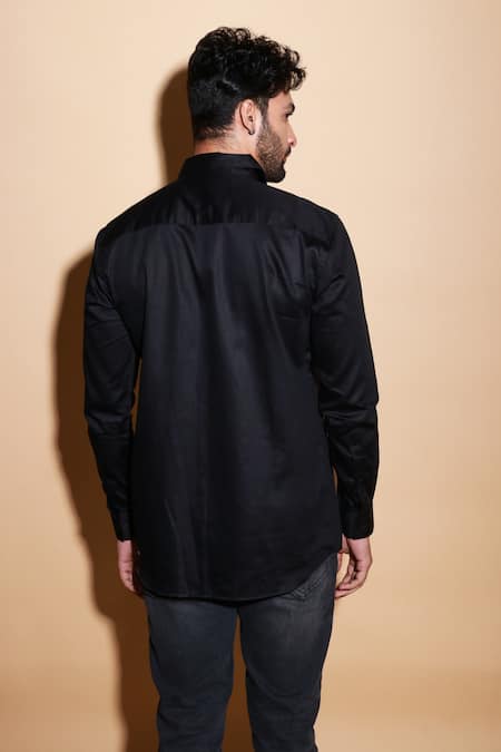 Shop Echke Black Lycra Solid Long Sleeve Shirt at Aza Fashions Shop_Echke_Black Lycra Solid Long Sleeve Shirt _at_Aza_Fashions