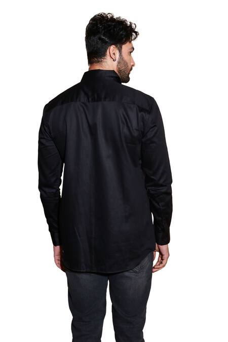 Echke Black Lycra Solid Long Sleeve Shirt Online at Aza Fashions Echke_Black Lycra Solid Long Sleeve Shirt _Online_at_Aza_Fashions