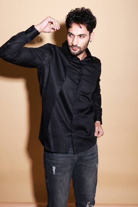Buy Echke Black Lycra Solid Long Sleeve Shirt Buy_Echke_Black Lycra Solid Long Sleeve Shirt