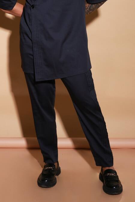 Echke_Black Lycra Flap Buttoned Shirt And Pant Set _Online_at_Aza_Fashions