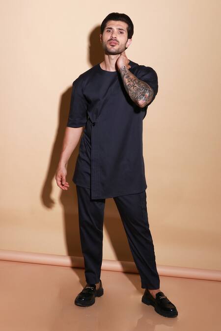 Buy_Echke_Black Lycra Flap Buttoned Shirt And Pant Set 