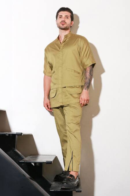 Buy Echke Green Lycra Half Sleeve Shirt And Pant Set Online at Aza Fashions Buy_Echke_Green Lycra Half Sleeve Shirt And Pant Set _Online_at_Aza_Fashions