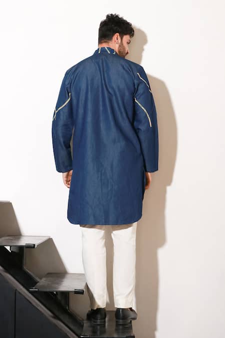 Shop Echke Blue Lycra Abstract Pattern Kurta And Pant Set at Aza Fashions Shop_Echke_Blue Lycra Abstract Pattern Kurta And Pant Set _at_Aza_Fashions