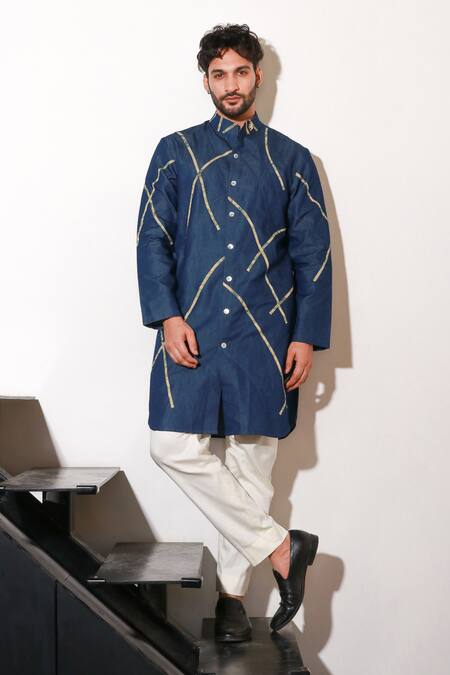 Echke Blue Lycra Abstract Pattern Kurta And Pant Set Online at Aza Fashions Echke_Blue Lycra Abstract Pattern Kurta And Pant Set _Online_at_Aza_Fashions