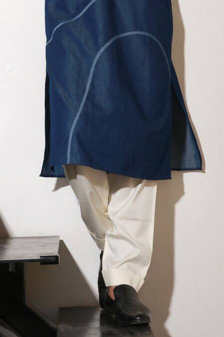 Buy_Echke_Blue Lycra Wave Pattern Kurta And Pant Set _Online_at_Aza_Fashions