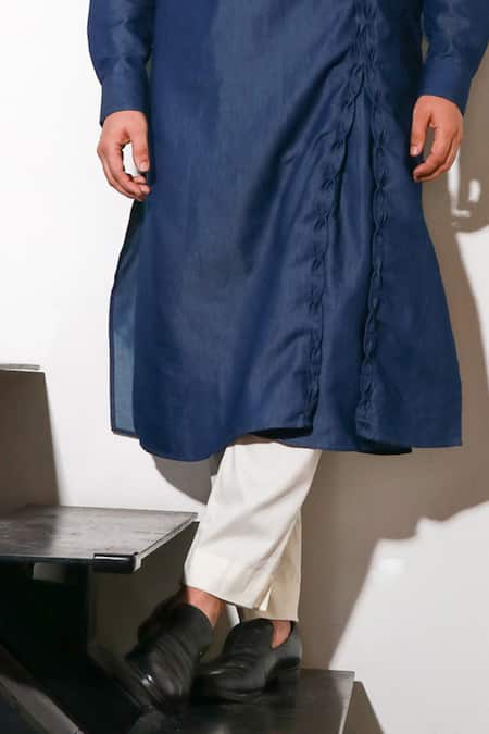 Buy Echke Blue Lycra Pleated Long Sleeve Kurta And Pant Set Online at Aza Fashions Buy_Echke_Blue Lycra Pleated Long Sleeve Kurta And Pant Set _Online_at_Aza_Fashions