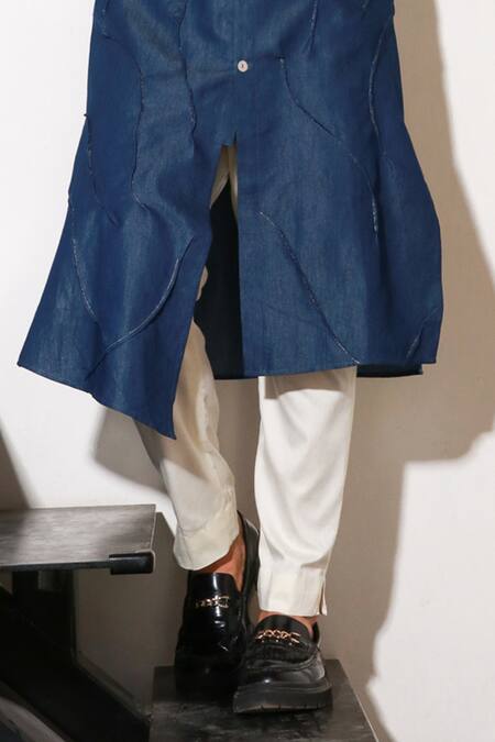 Buy Echke Blue Lycra Straight Kurta And Pant Set Online at Aza Fashions Buy_Echke_Blue Lycra Straight Kurta And Pant Set _Online_at_Aza_Fashions