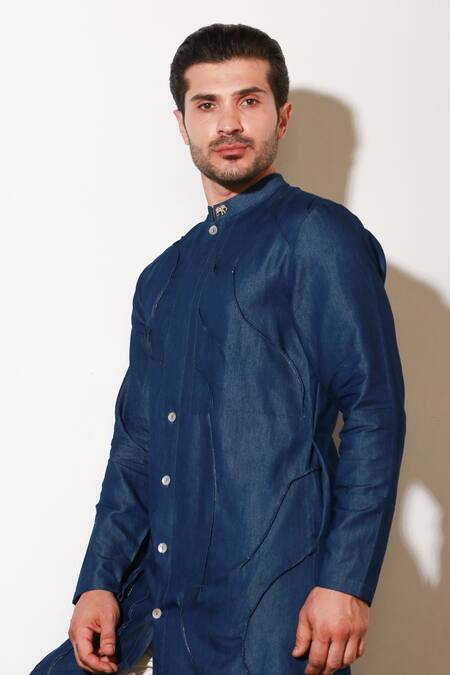 Buy Echke Blue Lycra Straight Kurta And Pant Set Buy_Echke_Blue Lycra Straight Kurta And Pant Set