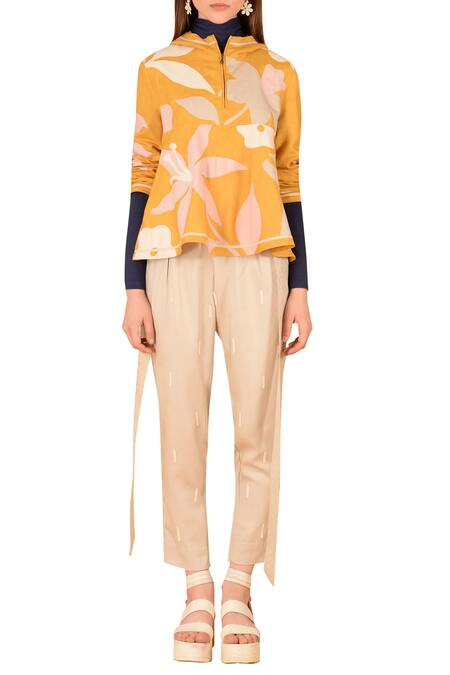 Buy_Sahil Kochhar_Beige Twill Embroidered Trouser _Online_at_Aza_Fashions