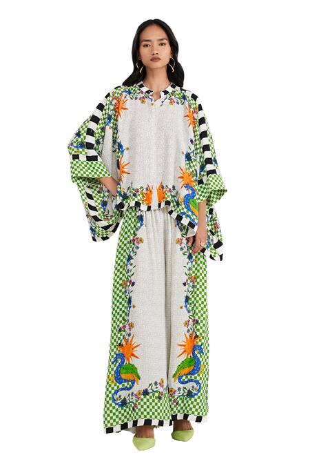 Shop Verb By Pallavi Singhee White Georgette Ecelectic Print Flared Pyjama Pant Online at Aza Fashions Shop_Verb By Pallavi Singhee_White Georgette Ecelectic Print Flared Pyjama Pant_Online_at_Aza_Fashions