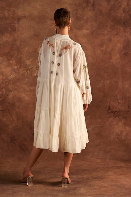 Shop Verb By Pallavi Singhee Ivory Cotton, Voile Embroidery Bandeau Neck Thread Shirt Dress at Aza Fashions Shop_Verb By Pallavi Singhee_Ivory Cotton, Voile Embroidery Bandeau Neck Thread Shirt Dress _at_Aza_Fashions