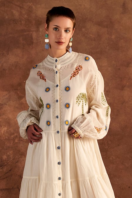 Verb By Pallavi Singhee Ivory Cotton, Voile Embroidery Bandeau Neck Thread Shirt Dress Online at Aza Fashions Verb By Pallavi Singhee_Ivory Cotton, Voile Embroidery Bandeau Neck Thread Shirt Dress _Online_at_Aza_Fashions