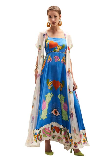 Buy_Verb By Pallavi Singhee_Ivory Animal Print Cape _Online_at_Aza_Fashions